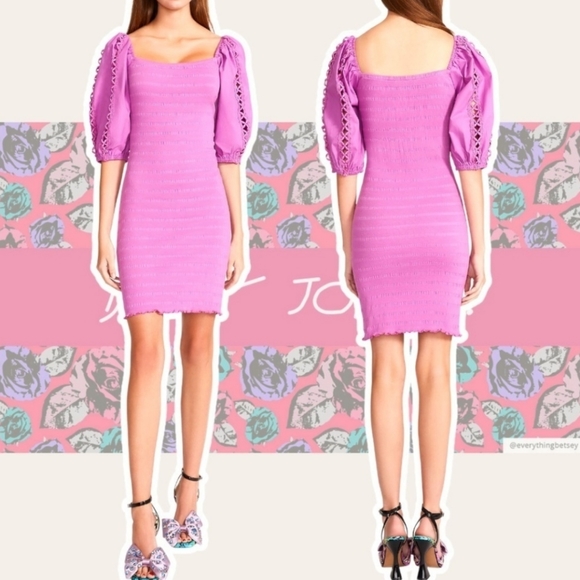 New! BETSEY JOHNSON Radiant Orchid Knit Poplin Sleeve Dress. Small - Picture 13 of 17